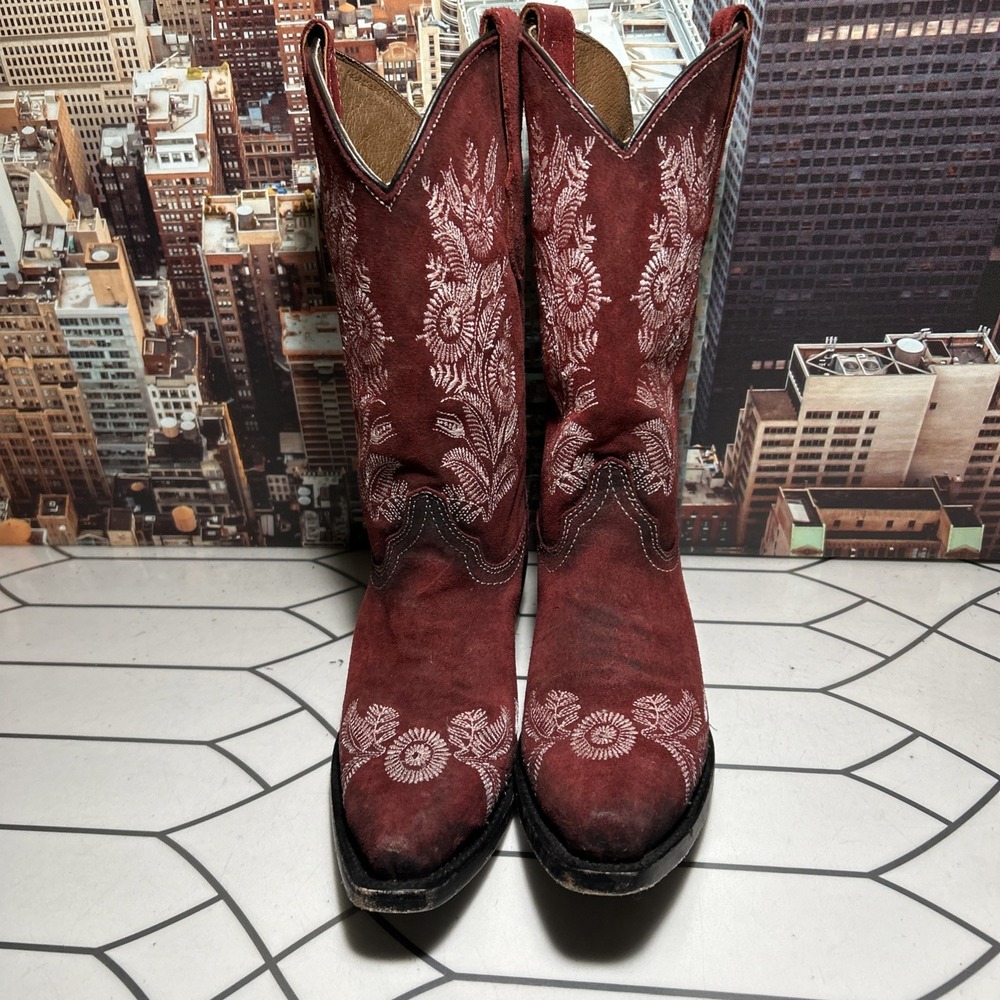 Circle G Suede Leather Dark RED Embroidered Western Boots, Women's Size 5
